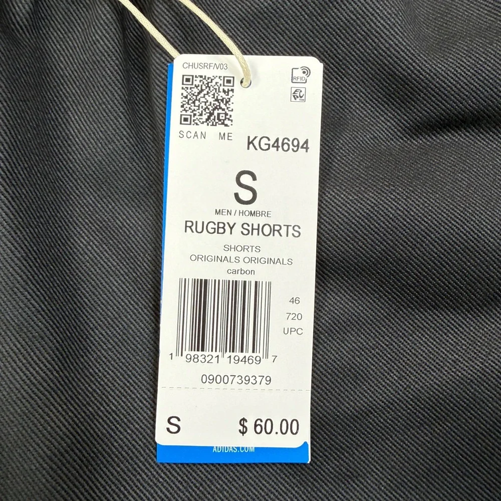 Adidas Men SMALL Rugby Shorts Carbon All Blacks Originals Trefoil KG4694 NWT